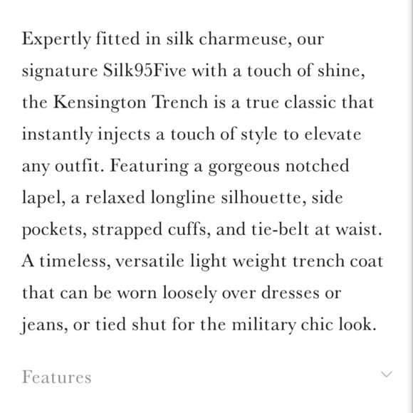 Silk95Five Kensington Trench Charmeuse size medium - Picture 9 of 9